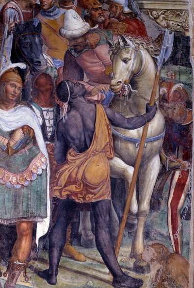 How Benedict meets the two young Romans Maur and Placide (detail) by Giovanni Antonio Bazzi Sodoma