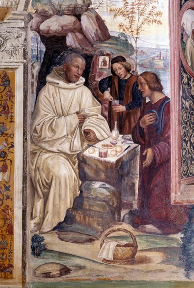 How a Priest Brought Food to Benedict on Easter (Detail) (Fresco by Antonio Bazzi) by Giovanni Antonio Bazzi Sodoma