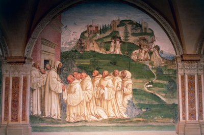 Saint Benedict Beseeched by Monks, Producing Water from Top of Mountain, Scene from Stories of Saint Benedict of Monte Oliveto Maggiore by Giovanni Antonio Bazzi Sodoma