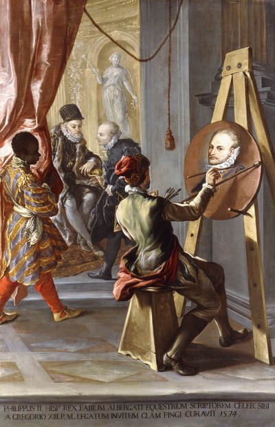 Fabio Albergati received by Philip II of Spain, while an Artist Secrectly Executes his Portrait on the King