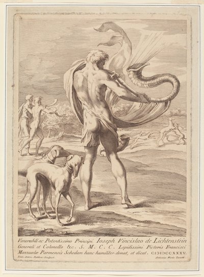 Nude Man Blowing a Conch by Giovanni Antonio Faldoni after Parmigianino