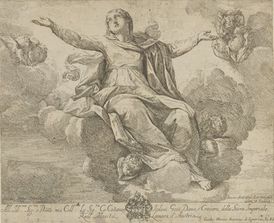The Assumption of the Virgin, who is Seated in the Clouds with Arms Outstretched, Angels by Giovanni Antonio Lorenzini