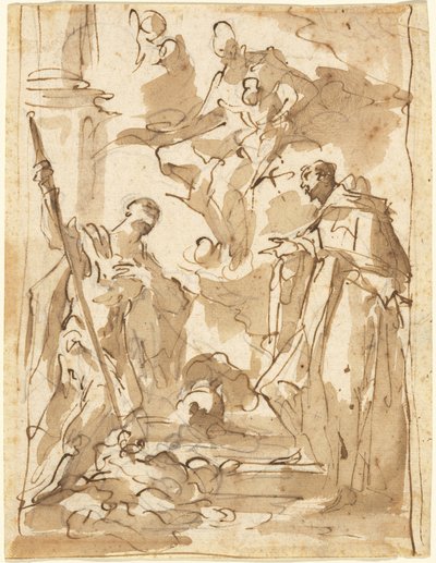 The Madonna and Child in Glory with Saint Theodore and a Monastic Saint by Giovanni Antonio Pellegrini