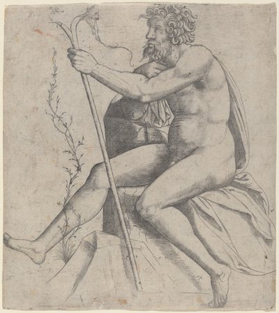 Man Seated Holding a Forked Staff by Giovanni Antonio da Brescia