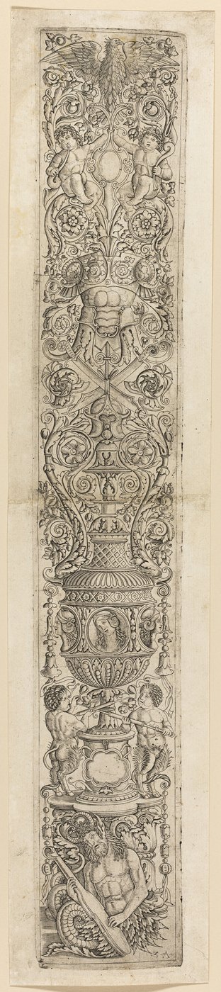 Triton and Two Infant Satyrs, plate four from Twelve Ornament Panels by Giovanni Antonio da Brescia