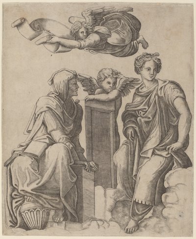 Two Sibyls and an Angel by Giovanni Antonio da Brescia after Raphael