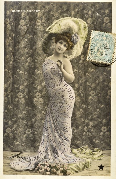Postcard: Portrait of Carmen Gilbert, Music hall artist by Phillipe de Marlier
