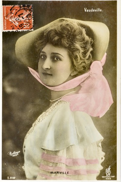 Postcard: Theatre du Vaudeville - Portrait of maddame Marville, artist of the Moulin Rouge by Phillipe de Marlier