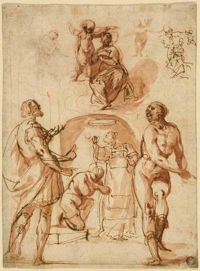 Sketches: Virgin and Child; Virgin and Child with Two Saints; Saint Baptizing Kneeling Figure by Giovanni Baglione