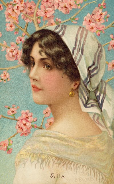 Portrait of a woman with a tree in blossom by Giovanni Barbaro