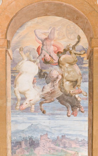 The Chariot of the Sun Driven by Apollo Diving Towards the Earth, Eastern Wall of Apollo Loggia by Giovanni Battista and Cambiaso Luca Castello