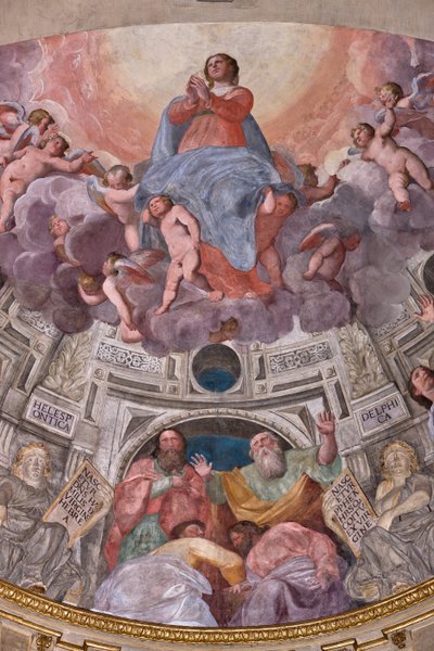 Genoa, Duomo (St Lawrence Cathedral), inside, The Lercari Chapel or The Chapel of the Blessed Sacrament (Northern apse), apse: "Assumption of the Virgin", fresco by Giovanni Battista Castello known as Bergamasco by Giovanni Battista Castello