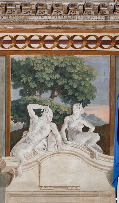Guest Lodgings, Room of the Rural Scenes: Monochrome Fresco Representing a Satyr and a Maenad by Giovanni Battista Tiepolo