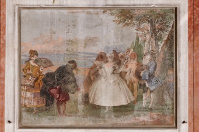 Guest Lodgings, the Room of the Carnival Scenes: "Pantalone and Columbina", a scene with masks by Giovanni Battista Tiepolo