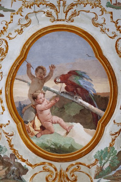 Guest Lodgings, the Room of the Putti, medallion with putti: "Two putti and a parrot" by Giovanni Battista Tiepolo