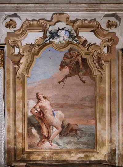 Palazzina (Small Building): Second Room or Room of Ariosto with Frescoes Representing Episodes from "Orlando Furioso": "Ruggiero Rescuing Angelica from the Sea Monster" by Giovanni Battista Tiepolo