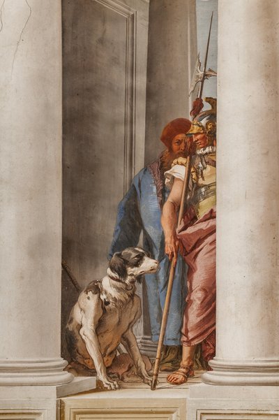 Palazzina (Small Building), the Entrance Hall: "The Greek Fleet in Aulide" (detail representing a dog and a soldier) by Giovanni Battista Tiepolo
