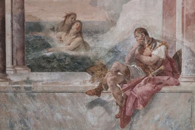 Small Building: view of the first room and its frescoes representing episodes from the Iliad: "Achilles in tears while his mother Thetis emerges from the sea to console him" (detail) by Giovanni Battista Tiepolo
