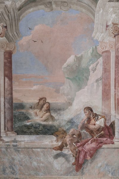 Small Building: view of the first room and its frescoes representing episodes from the Iliad: "Achilles in tears while his mother Thetis emerges from the sea to console him" by Giovanni Battista Tiepolo