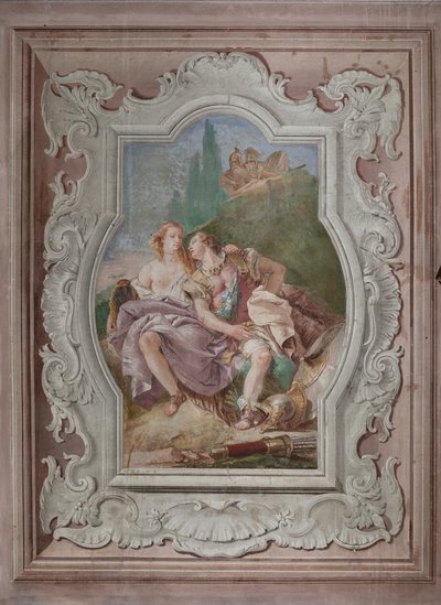 Episodes of "Jerusalem Delivered": "Rinaldo and Armida in the Enchanted Garden, Secretly Observed by Ubaldo and Carlo" by Giovanni Battista Tiepolo