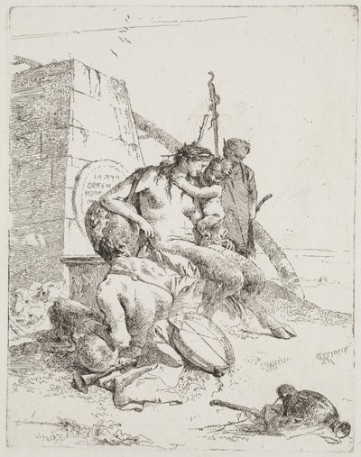 Satyr Family with the Obelisk, Venice (etching) by Giovanni Battista Tiepolo
