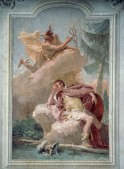 Mercury appearing to Aeneas in dream to order him to go to Carthage, by Giambattista Tiepolo, Room of Aeneid, Villa Valmarana 