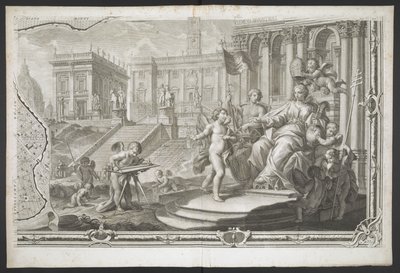 A Female Figure Being Crowned, from Nuova Pianta di Roma, Data in Luce de G. Nolli by Giovanni Battista (after) Nolli