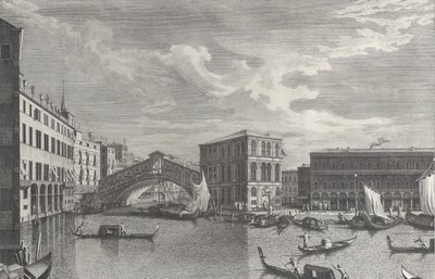 The Rialto Bridge, Venice, with Boats and Gondolas in the Water by Giovanni Battista Brostoloni