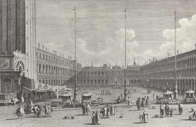 View of Piazza San Marco, with the church of San Geminiano at the far end, and figures and... by Giovanni Battista Brostoloni