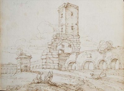 Figures in front of an Aqueduct by Giovanni Battista Busiri