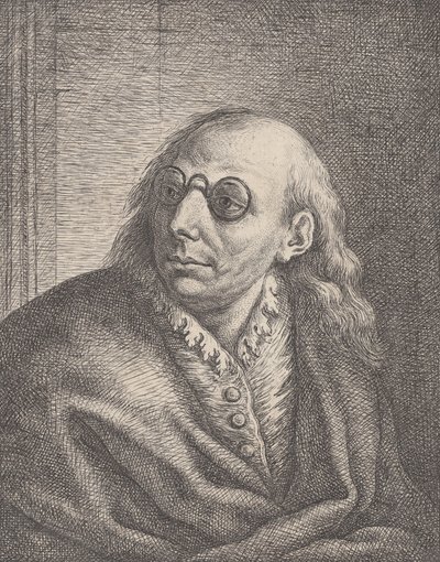 Portrait of Luca Giordano, wearing round spectacles and looking to the left by Giovanni Battista Catenaro
