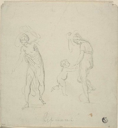 Two Sketches: Standing Woman, Woman Dancing with Child by Giovanni Battista Cipriani