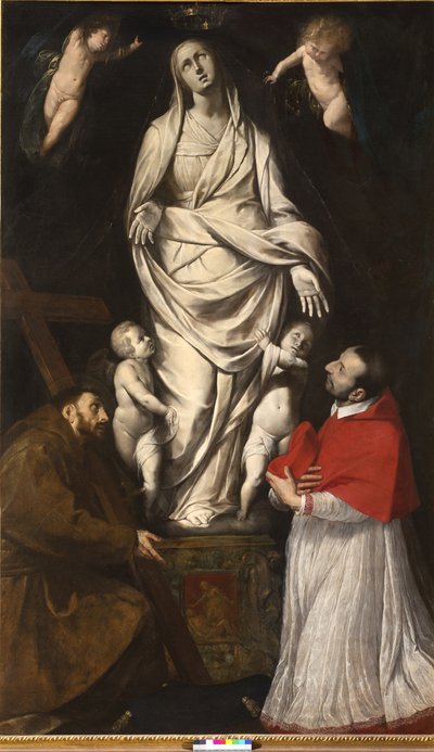 Saint Francis and Blessed Charles Borromeo in Prayer in Front of the Statue of Our Lady at San Celso in Milan by Giovanni Battista Crespi