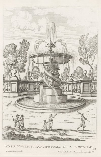 Fountain with Dolphins in the Gardens of Villa Doria Pamphilj in Rome (Le fontane ne palazzi e ne giardini di Roma) by Giovanni Battista Falda