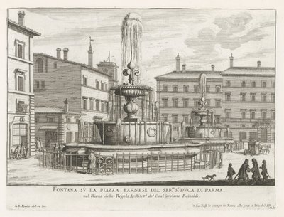 Fountains on Piazza Farnese in Rome by Giovanni Battista Falda