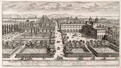Perspective of the gardens of Villa Medici in Rome, engraving from 