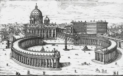View of Piazza San Pietro with the Basilica of Saint Peter and the Vatican Palaces, engraving by Giovanni Battista Falda. 1665 by Giovanni Battista Falda