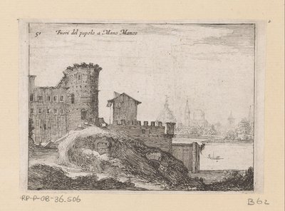 Buildings in Rome, Near the Porta del Popolo (Fuori del popolo a Mano Manco) (Views of Rome series) (Alcune vedute et prospettive di luoghi dishabitati di Roma series) by Giovanni Battista Mercati