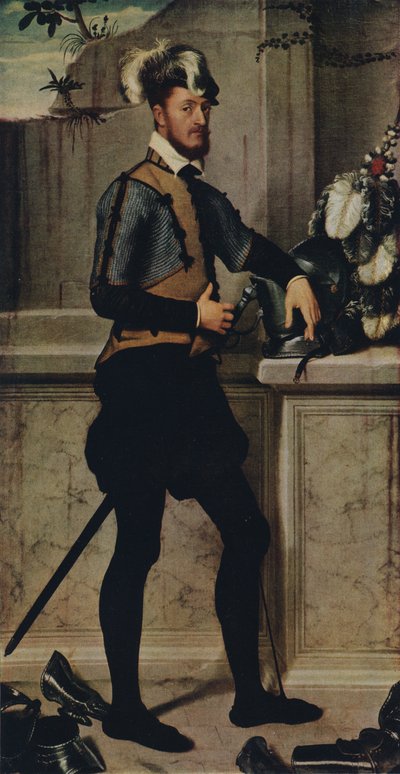 A Knight with his Jousting Helmet by Giovanni Battista Moroni