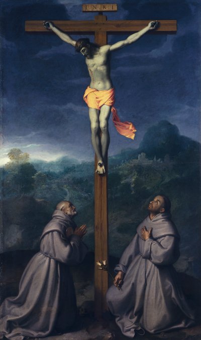 Crucifixion with Saints Bernardino and Anthony of Padua by Giovanni Battista Moroni