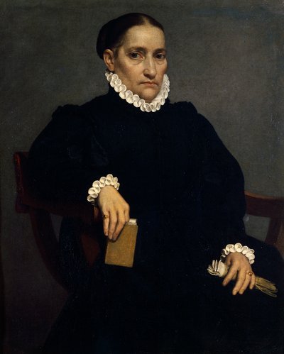Portrait of elderly woman in black by Giovanni Battista Moroni