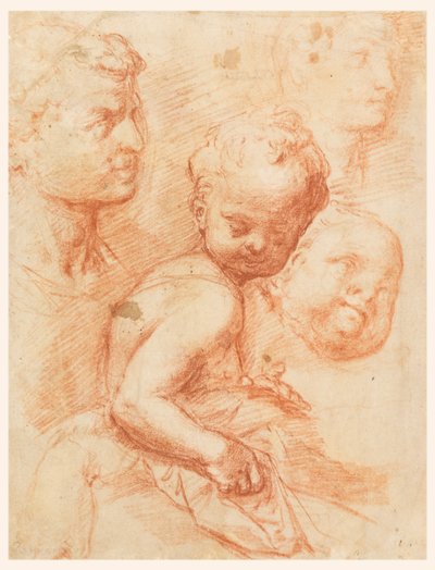 Study of Man, Woman and Child Heads, Sitting Child by Giovanni Battista Naldini