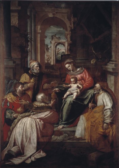 Adoration of the Magi. Painting by Giovanni Battista Perolli 1567 Genes, Museo Diocesano by Giovanni Battista Perolli