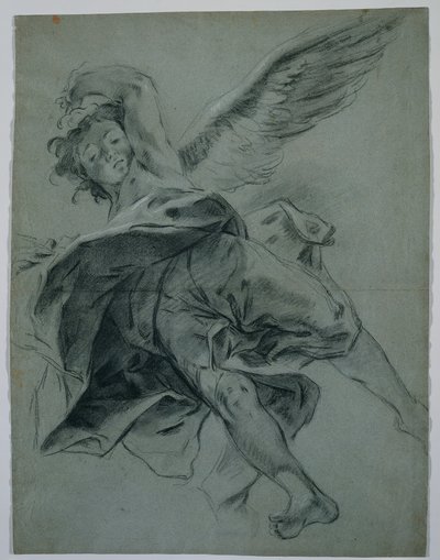 A Flying Angel (recto); Studies of Hands Playing Instruments (verso) by Giovanni Battista Piazzetta