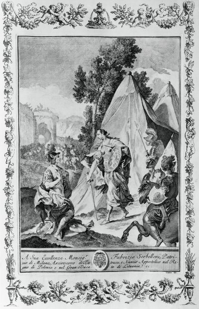 Crusaders at Siege of Jerusalem, engraving for Canto III of Jerusalem Delivered, by Torquato Tasso, published by Giovanni Battista Albrizzi, Venice, Italy by Giovanni Battista Piazzetta