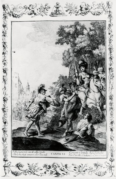 Duel between Ottone and Tancredi in presence of Clorinda, canto VI, Jerusalem delivered by Giovanni Battista Piazzetta