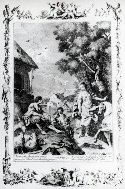 Erminia being greeted by shepherd, canto VII, Jerusalem delivered by Giovanni Battista Piazzetta