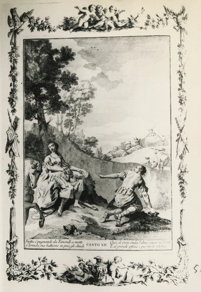 Jerusalem Delivered, canto XII, illustration by Giovanni Battista Piazzetta for poem by Torquato Tasso, edition published in Venice in 1745, Italy by Giovanni Battista Piazzetta