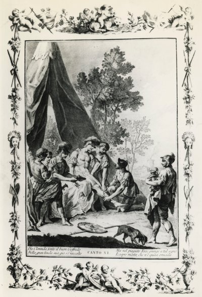 Jerusalem Delivered, canto XI illustration by Giovanni Battista Piazzetta for poem by Torquato Tasso, edition published in Venice in 1745, Italy by Giovanni Battista Piazzetta