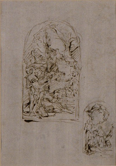 Sketches for an Altar with Saint Margaret of Cortona, Saint Sebastian and Saint Roch (recto); Two Sketches for an Altar (verso) by Giovanni Battista Piazzetta